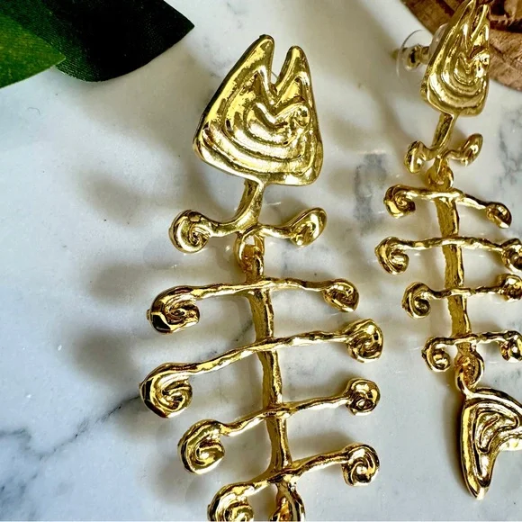 2/$30šµ Fish Earrings Gold Wire Italy Coastal Ocean Beach Mediterranean Sardine - Picture 8 of 12